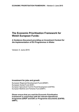 The Economic Prioritisation Framework for Welsh European Funds