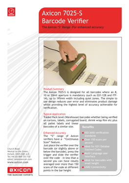 Axicon 7025-S Barcode Verifier the Axicon ‘S’ Range -For Enhanced Accuracy