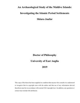 An Archaeological Study of the Maldive Islands