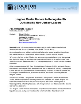 Hughes Center Honors to Recognize Six Outstanding New Jersey Leaders