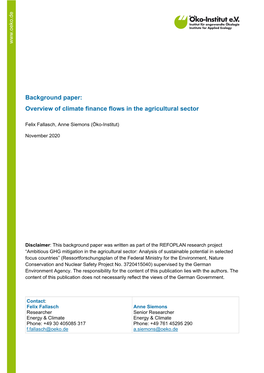 Overview of Climate Finance Flows in the Agricultural Sector