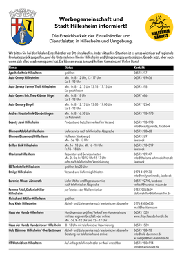 Werbegemeinschaft Und Stadt Hillesheim Informiert!