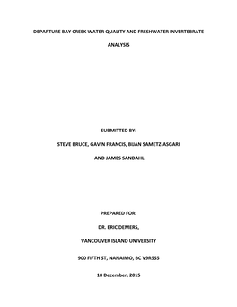 Departure Bay Creek Water Quality and Freshwater Invertebrate