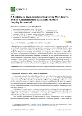 A Systematic Framework for Exploring Worldviews and Its Generalization As a Multi-Purpose Inquiry Framework