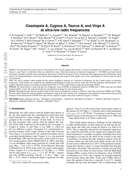 Cassiopeia A, Cygnus A, Taurus A, and Virgo a at Ultra-Low Radio Frequencies F