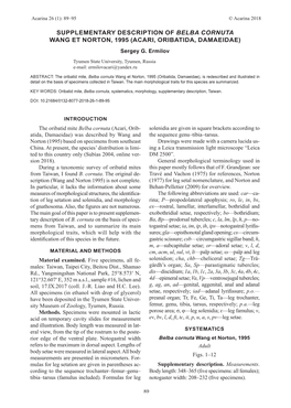 SUPPLEMENTARY DESCRIPTION of BELBA CORNUTA WANG ET NORTON, 1995 (ACARI, ORIBATIDA, DAMAEIDAE) Sergey G