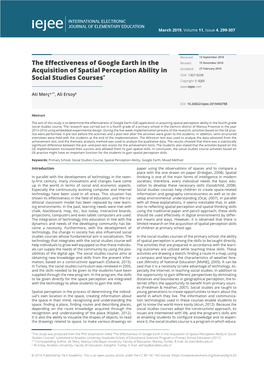 The Effectiveness of Google Earth in the Acquisition of Spatial