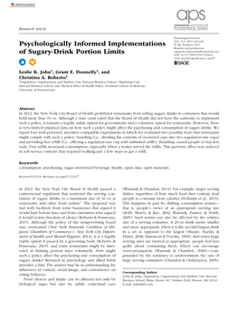 Psychologically Informed Implementations of Sugary-Drink