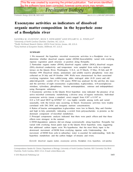 Exoenzyme Activities As Indicators of Dissolved Organic Matter Composition in the Hyporheic Zone of a Floodplain River