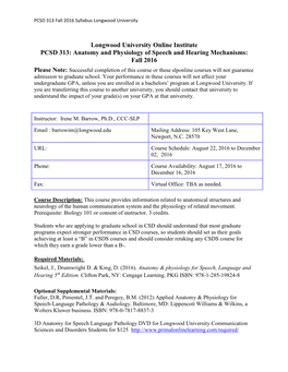 CDIS 313: Anatomy and Physiology of Speech and Hearing Mechanisms