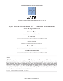 Hybrid Buoyant Aircraft: Future STOL Aircraft for Interconnectivity of the Malaysian Islands