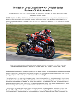 The Italian Job: Ducati Now an Official Series Partner of Motoamerica