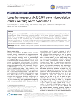 Large Homozygous RAB3GAP1 Gene Microdeletion Causes Warburg