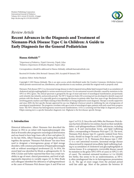 Recent Advances in the Diagnosis and Treatment of Niemann-Pick Disease Type C in Children: a Guide to Early Diagnosis for the General Pediatrician