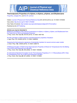 Thermodynamic Properties of O-Xylene, M-Xylene, P-Xylene, and Ethylbenzene Yong Zhou, Jiangtao Wu, and Eric W