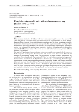 Fungi Diversity on Wild and Cultivated Common Caraway (Carum Carvi L.) Seeds