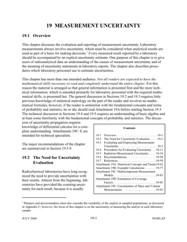 MARLAP Manual Volume III: Chapter 19, Measurement Uncertainty