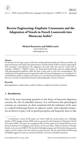 Reverse Engineering: Emphatic Consonants and the Adaptation of Vowels in French Loanwords Into Moroccan Arabic *