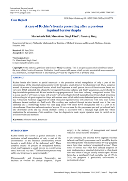 A Case of Richter's Hernia Presenting After a Previous Inguinal