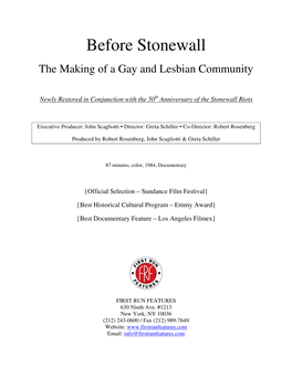 Before Stonewall the Making of a Gay and Lesbian Community