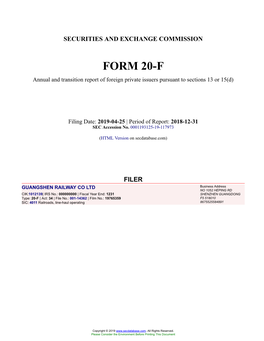 GUANGSHEN RAILWAY CO LTD Form 20-F Filed 2019-04-25