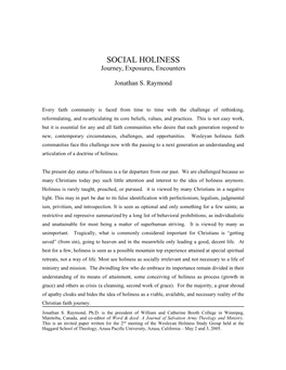 SOCIAL HOLINESS Journey, Exposures, Encounters