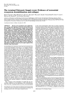 The Terminal Paleozoic Fungal Event: Evidence of Terrestrial Ecosystem Destabilization and Collapse HENK VISSCHER*, HENK BRINKHUIS*, DAVID L