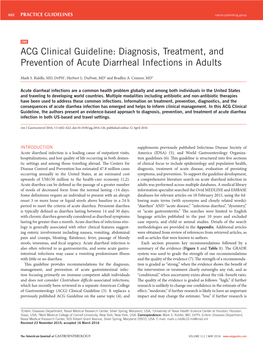 ACG Clinical Guideline: Diagnosis, Treatment, and Prevention of Acute Diarrheal Infections in Adults