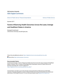 Factors Influencing Health Outcomes Across the Least, Average and Healthiest States in America