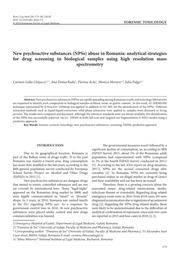 New Psychoactive Substances (Npss) Abuse in Romania: Analytical Strategies for Drug Screening in Biological Samples Using High Resolution Mass Spectrometry