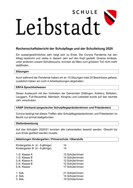 Rechenschaftsbericht Der Schulpflege Und Der Schulleitung 2020