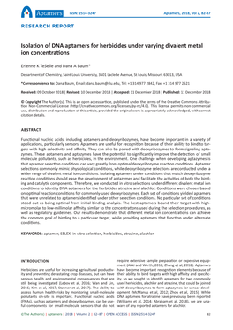 Isolation of DNA Aptamers for Herbicides Under Varying Divalent Metal Ion Concentrations