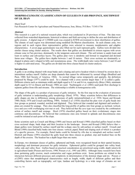 Morpho-Climatic Classification of Gullies in Fars Province, Southwest of I.R