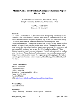 Morris Canal and Banking Company Business Papers 1843 - 1864