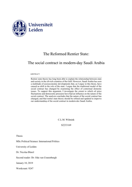 The Reformed Rentier State: the Social Contract in Modern-Day Saudi