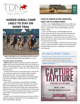 Hidden Scroll Camp Likely to Stay on Derby Trail