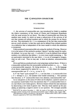 THE II~-SINGLETON Conjecfure L, the Universe of Constructible Sets