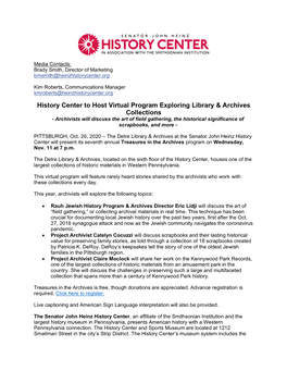 History Center to Host Virtual Program Exploring Library & Archives Collections