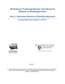 Methods for Producing Biochar and Advanced Biofuels in Washington State