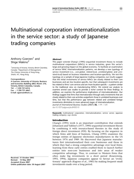 Multinational Corporation Internationalization in the Service Sector: a Study of Japanese Trading Companies