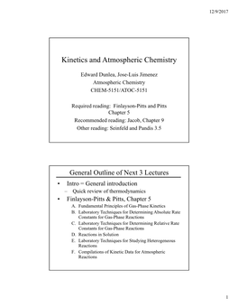 Kinetics and Atmospheric Chemistry