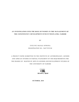 An Investigation Into the Role of Women in the Management of the Constituency Development Fund in Westlands, Nairobi