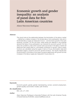 Economic Growth and Gender Inequality: an Analysis of Panel Data for Fve Latin American Countries