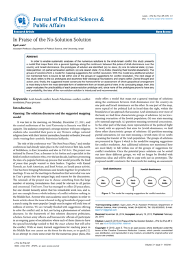 In Praise of the No-Solution Solution Eyal Lewin* Assistant Professor, Department of Political Science, Ariel University, Israel