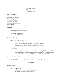 Richard Tobin Marquette University Curriculum Vitae