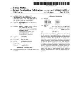 (12) Patent Application Publication (10) Pub. No.: US 2016/0354335 A1 COHEN Et Al