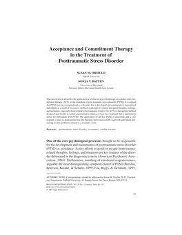 Acceptance and Commitment Therapy in the Treatment of Posttraumatic Stress Disorder