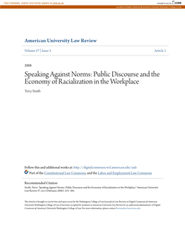 Public Discourse and the Economy of Racialization in the Workplace Terry Smith