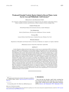 Weakened Potential Vorticity Barrier Linked to Winter Arctic Sea-Ice Loss