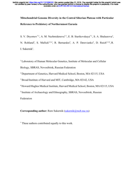 Mitochondrial Genome Diversity in the Central Siberian Plateau with Particular